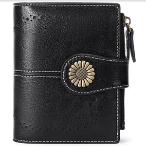 Genuine Leather Black Sunflower Wallet